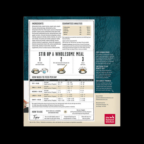 Honest Kitchen Gourmet Grains Turkey & Whitefish Dog Food 4lb - Poudre Pet and Feed Supply