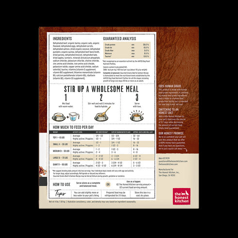 Honest Kitchen Gourmet Grains Beef Salmon Dog Food 4lb - Poudre Pet and Feed Supply