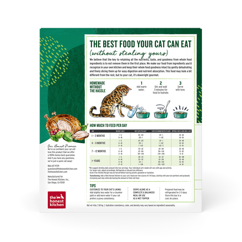 The Honest Kitchen Human Grade Chicken Formula Dehydrated Grain Free Cat Food 4lb - Poudre Pet and Feed Supply