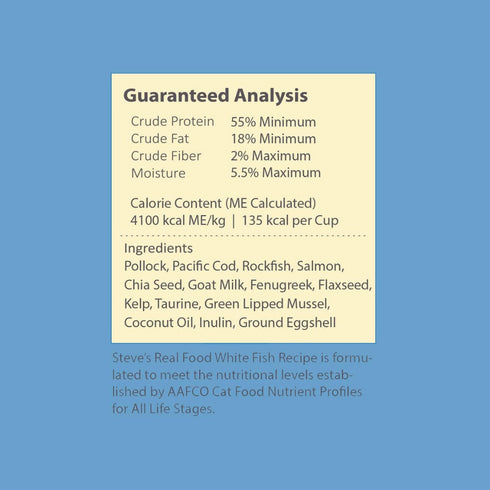 Steve's Real Food Quest Super Premium Freeze Dried Raw Cat Food, White Fish Recipe, 10oz, Prey Model Diet, Wild Caught & Sustainably Raised, Antibiotic Free, Made in The USA