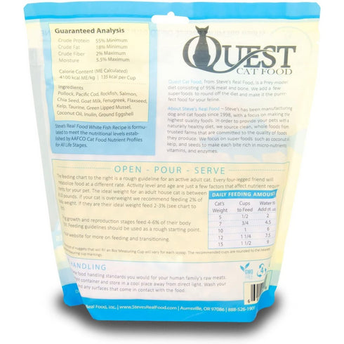 Steve's Real Food Quest Super Premium Freeze Dried Raw Cat Food, White Fish Recipe, 10oz, Prey Model Diet, Wild Caught & Sustainably Raised, Antibiotic Free, Made in The USA