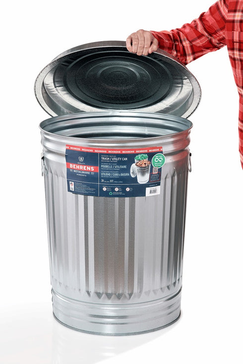 VSI Little Giant Garbage Can Galvanized with Lid Round 31 Gallon - Poudre Pet and Feed Supply