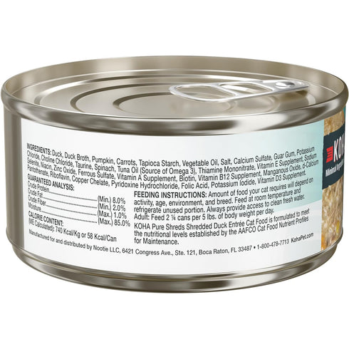 Koha Pure Shreds Grain Free Shredded Duck Wet Cat Food 5.5oz poudrefeed.com 2