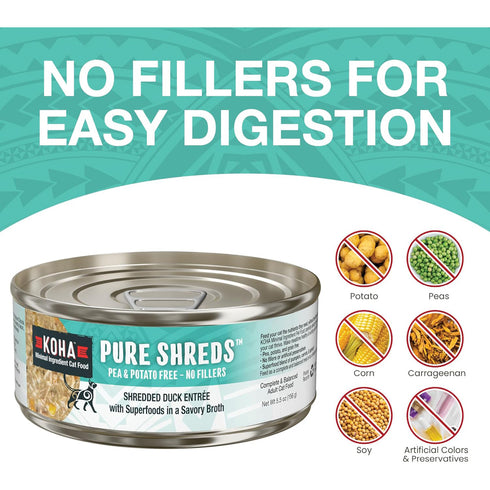 Koha Pure Shreds Grain Free Shredded Duck Wet Cat Food 5.5oz poudrefeed.com 4