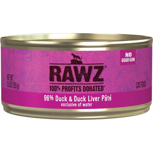 Rawz 96% Duck & Duck Liver Pate Wet Cat Food 5.5oz poudrefeed.com