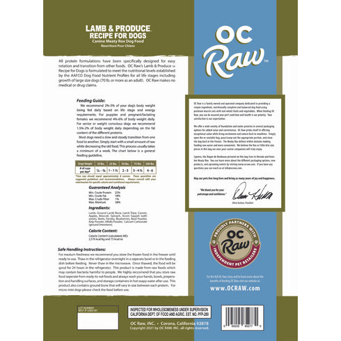 OC Raw Meaty Rox Lamb & Produce Raw Dog Food 7lb