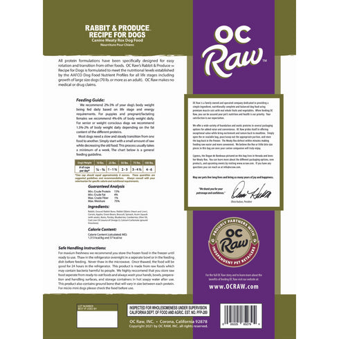 OC Raw Meaty Rox Rabbit & Produce Raw Dog Food 7lb