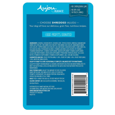 Rawz Aujou Chicken Breast & Chicken Liver Dog Food Recipe 2.46oz Poudre Pet & Feed Supply