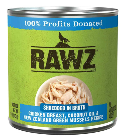Rawz Shredded Chicken Breast Coconut Oil & New Zealand Green Mussels Dog Food 10oz poudrefeed.com