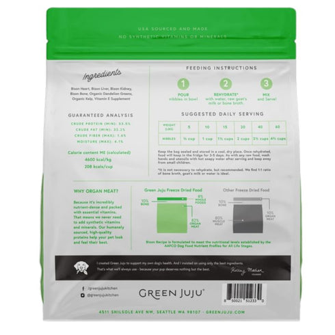 Green Juju Freeze Dried Bison Raw Dog Food 14oz - Poudre Pet & Feed Supply 2