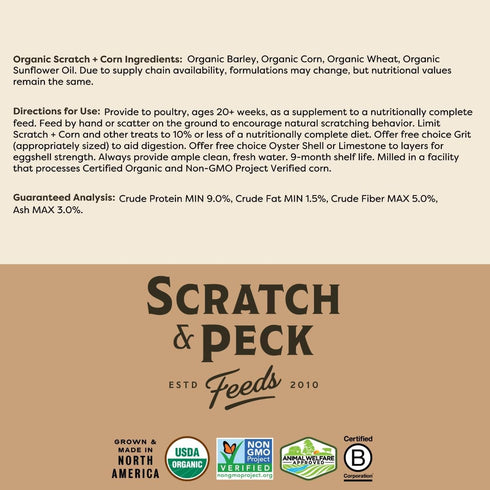 Scratch & Peck Organic Scratch + Corn 10lb - Poudre Pet & Feed Supply 5