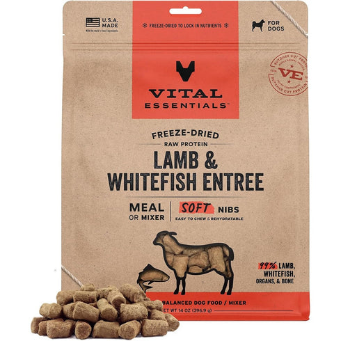 Vital Essentials Freeze Dried Soft Nibs Lamb Whitefish Raw Dog Food 14oz - Poudre Pet & Feed Supply