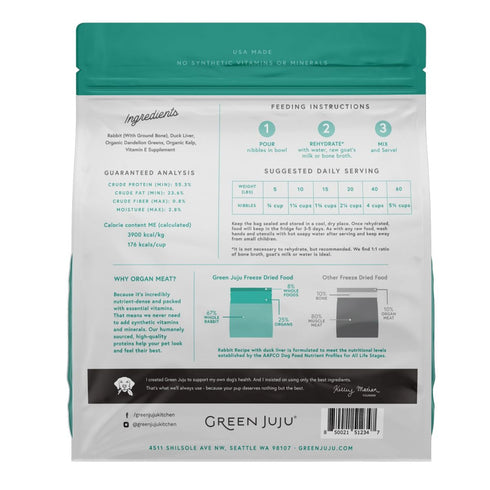 Green Juju Freeze Dried Rabbit Duck Liver Raw Dog Food 14oz - Poudre Pet & Feed Supply 2