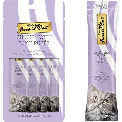 Fussie Cat Chicken Duck Puree Lickable Cat Treats 0.5oz 4Pk - Poudre Pet and Feed Supply
