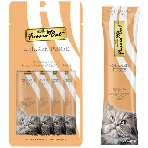 Fussie Cat Chicken Puree Lickable Cat Treats 0.5oz 4Pk - Poudre Pet and Feed Supply