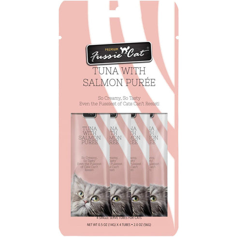 Fussie Cat Tuna Salmon Puree Lickable Cat Treats 0.5oz 4Pk - Poudre Pet and Feed Supply