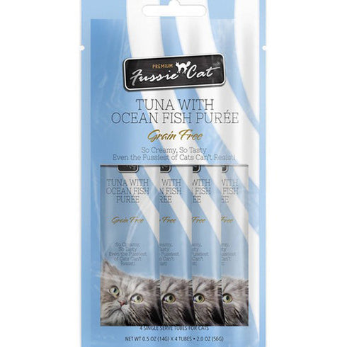Fussie Cat Tuna Oceanfish Puree Lickable Cat Treats 0.5oz 4Pk - Poudre Pet and Feed Supply