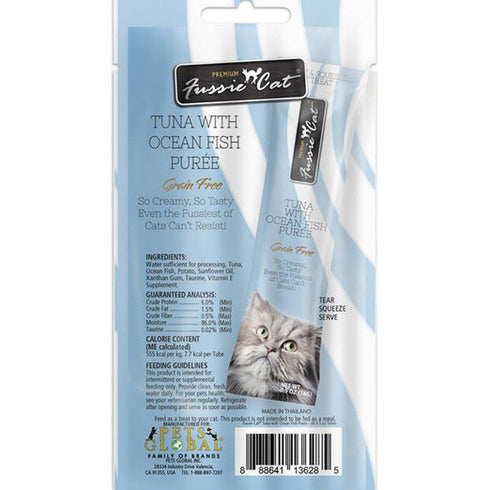 Fussie Cat Tuna Oceanfish Puree Lickable Cat Treats 0.5oz 4Pk - Poudre Pet and Feed Supply