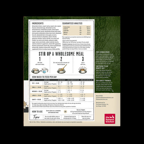 Honest Kitchen Gourmet Grains Chicken & Duck Dog Food 4lb - Poudre Pet and Feed Supply