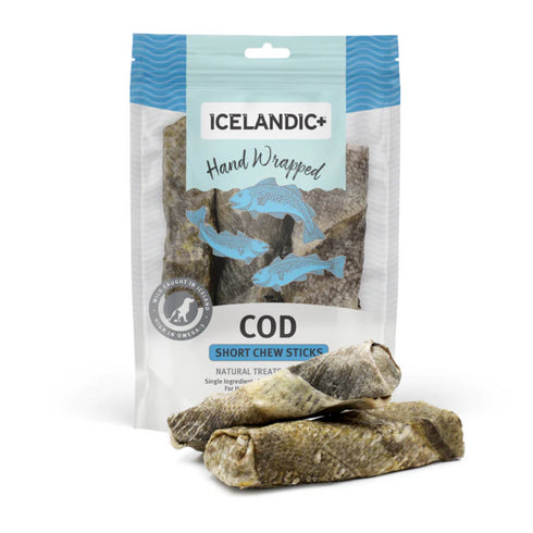 Icelandic+ Hand Wrapped Cod Skin Short 5" Chew Sticks for Dogs 3 Pack poudrefeed.com