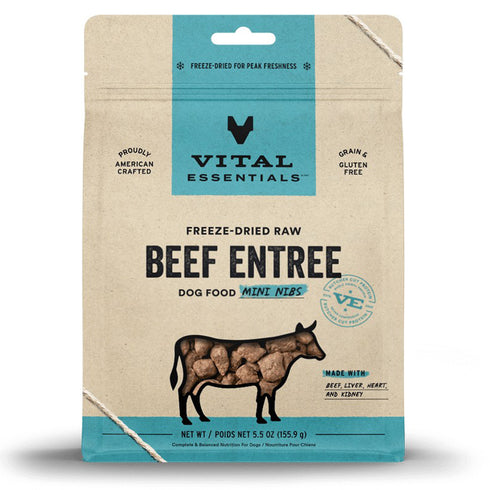 Vital Essentials Freeze-Dried Raw Beef Entree Dog Food Mini Nibs 5.5oz - Poudre Pet and Feed Supply