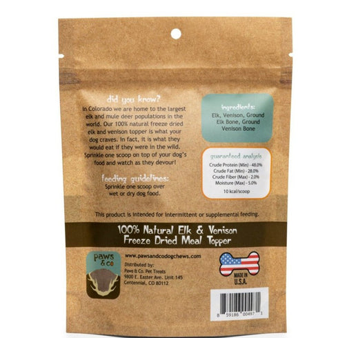 Paws & Co Elk & Venison Freeze Dried Meal Topper Dog Treats 3.5oz - Poudre Pet and Feed Supply
