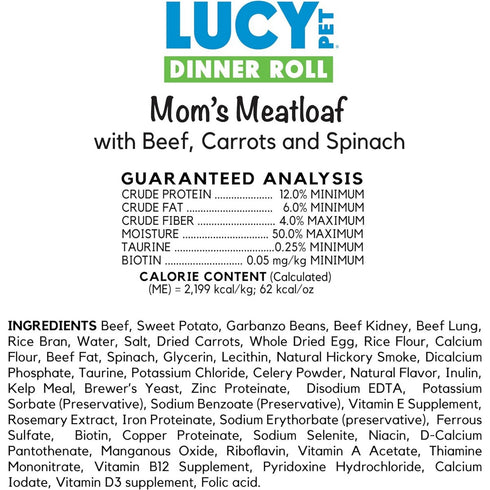 Lucy Pet Products Dinner Roll Mom's Meatloaf Beef Dog Food 4lb - Poudre Pet and Feed Supply