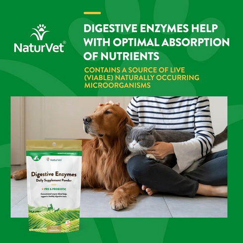 NaturVet Digestive Enzymes Supplement Powder with Prebiotics & Probiotics 10oz - Poudre Pet & Feed Supply 4