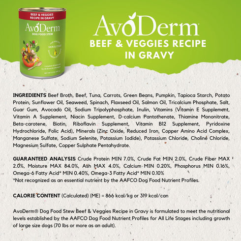 AvoDerm Grain-Free Wet Dog Food - Beef with Vegetables Stew- 13oz Can