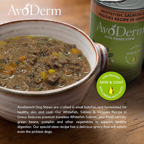 AvoDerm Grain-Free Wet Dog Food - Whitefish, Salmon & Veggies Recipe In Gravy Stew - 13oz Can