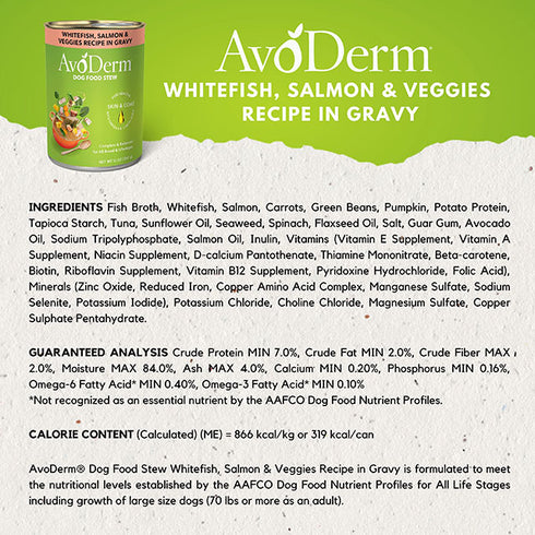 AvoDerm Grain-Free Wet Dog Food - Whitefish, Salmon & Veggies Recipe In Gravy Stew - 13oz Can