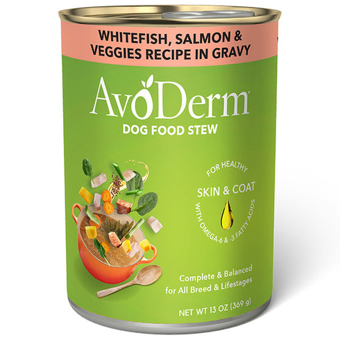 AvoDerm Grain-Free Wet Dog Food - Whitefish, Salmon & Veggies Recipe In Gravy Stew - 13oz Can