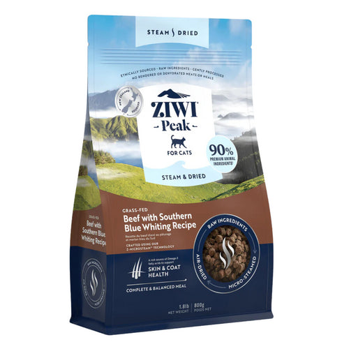 Ziwi Peak Steam-Dried Cat Food - Beef & Southern Blue Whiting - 1.8lb Bag