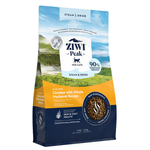 Ziwi Peak Steam-Dried Cat Food - Chicken & Whole Mackerel - 4.9lb Bag