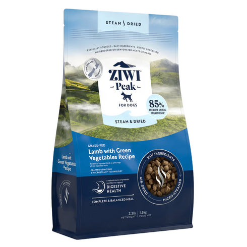 Ziwi Peak Steam-Dried Dog Food - Lamb & Green Vegetables -3.3lb Bag