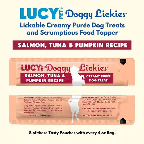 Lucy Dog Doggy Lickies Salmon Tuna & Pumpkin Dog Treats 8pk 4oz - Poudre Pet & Feed Supply 4
