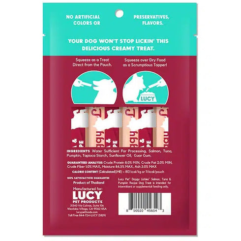 Lucy Dog Doggy Lickies Salmon Tuna & Pumpkin Dog Treats 8pk 4oz - Poudre Pet & Feed Supply 6