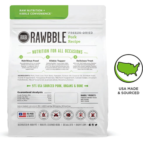 Bixbi Rawbble Freeze-Dried Pork Dog Food 12oz - Poudre Pet & Feed Supply 2
