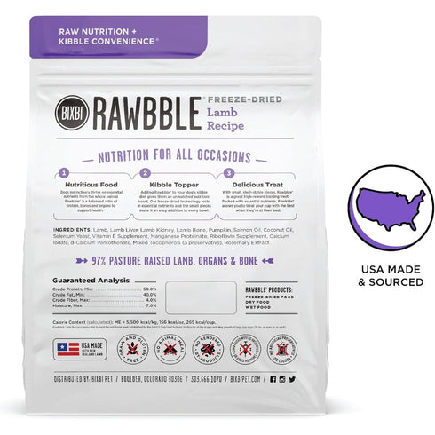 Bixbi Rawbble Freeze-Dried Lamb Dog Food 12oz - Poudre Pet & Feed Supply 2