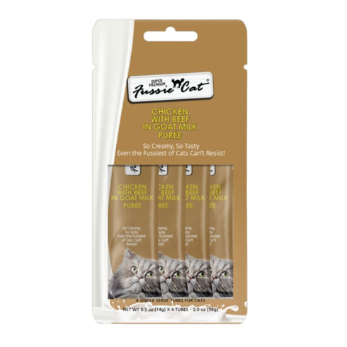 Fussie Cat Chicken Beef in Goat Milk Puree Cat Treats 4Pk - Poudre Pet & Feed Supply 2