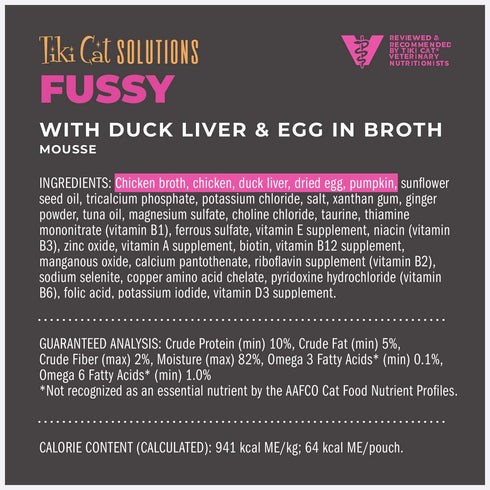 Tiki Cat Solutions Fussy Mousse Duck Liver Egg In Broth Wet Cat Food 2.4oz - Poudre Pet & Feed Supply 9