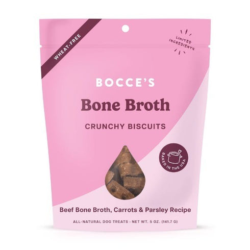 Bocce's Crunchy Dog Biscuits Bone Broth Recipe Beef Bone Broth Carrots & Parsley, 5 oz