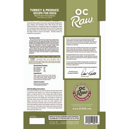 OC Raw Turkey & Produce Patty Frozen Dog Food 6lb - Poudre Pet & Feed Supply 4