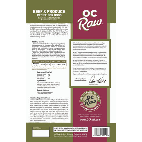 OC Raw Beef & Produce Patty Frozen Dog Food 6lb - Poudre Pet & Feed Supply 4