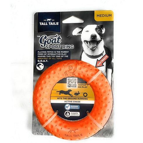 Tall Tails Goat Ring Orange Dog Toy 5″