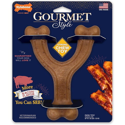 Nylabone Gourmet Style Strong Chew Wishbone Dog Chew Toy Bacon Large - Poudre Pet & Feed Supply