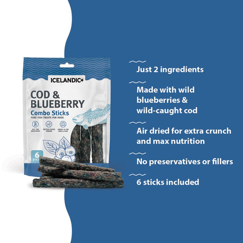 Icelandic+ Cod & Blueberry Combo Sticks Dog Treats 2oz - Poudre Pet & Feed Supply 4