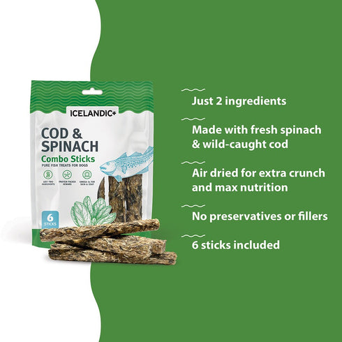 Icelandic+ Cod & Spinach Combo Sticks Dog Treats 2oz - Poudre Pet & Feed Supply 4