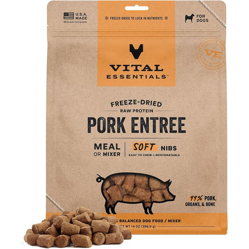 Vital Essentials Freeze Dried Soft Nibs Pork Raw Dog Food 14oz - Poudre Pet & Feed Supply