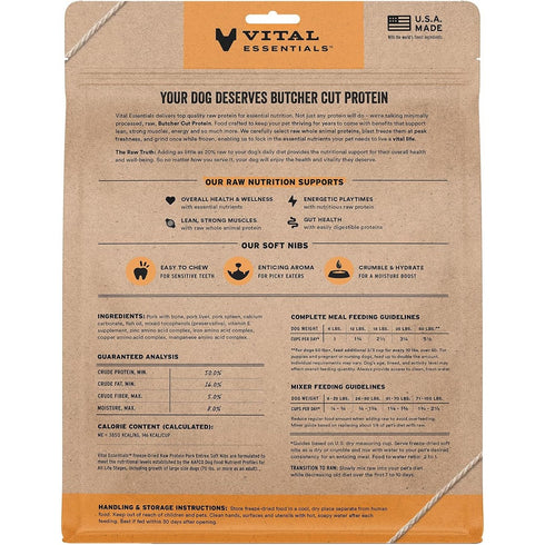 Vital Essentials Freeze Dried Soft Nibs Pork Raw Dog Food 14oz - Poudre Pet & Feed Supply 2